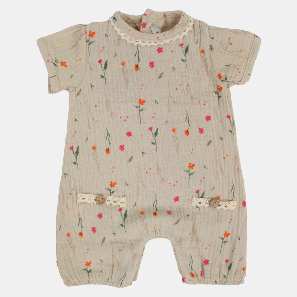 Baby Girls Linen Romper –  Floral Print