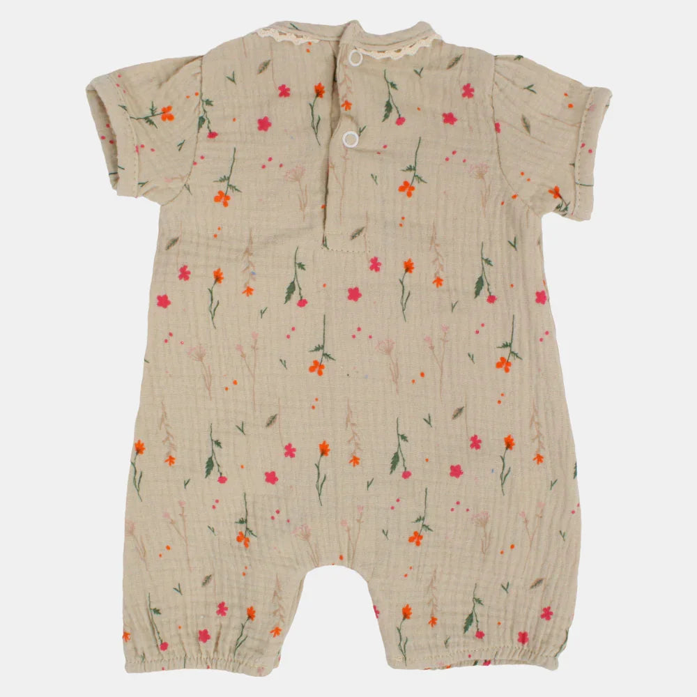 Baby Girls Linen Romper –  Floral Print