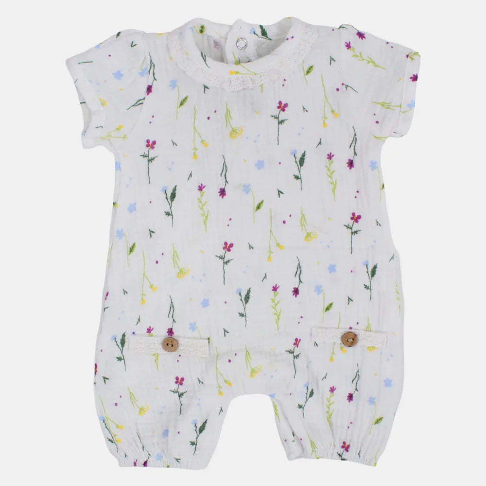 Baby Girls Linen Romper –  Floral Print