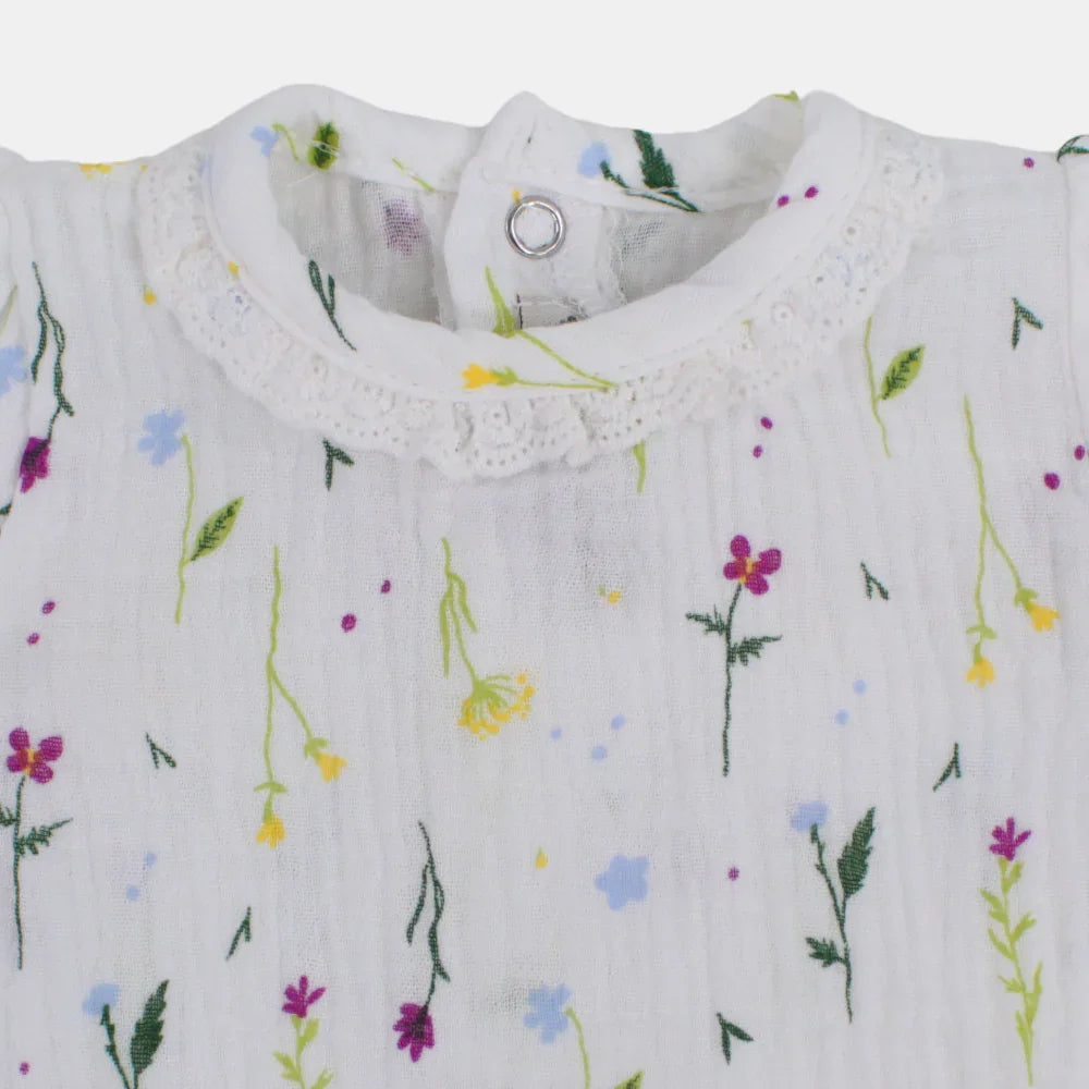 Baby Girls Linen Romper –  Floral Print