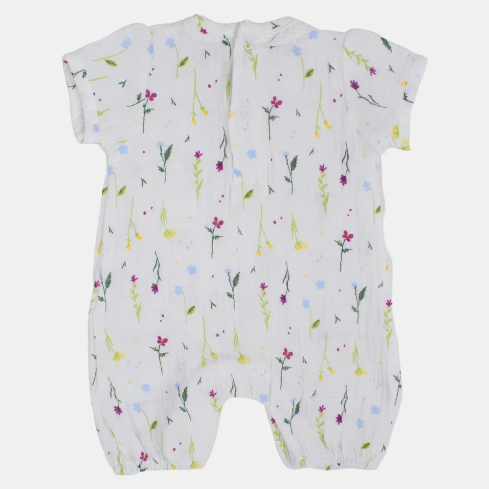 Baby Girls Linen Romper –  Floral Print