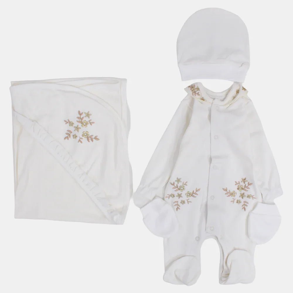 Baby Girls Baby Layette Set – Off-White Floral Set