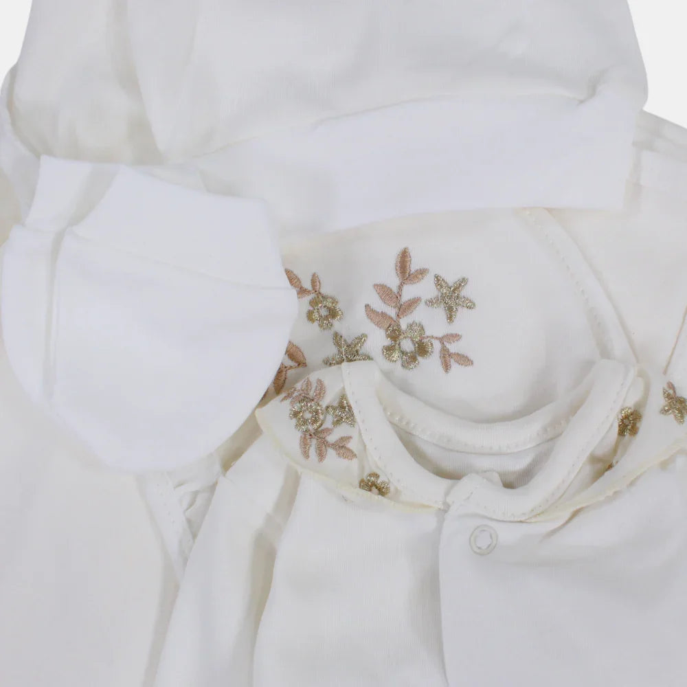 Baby Girls Baby Layette Set – Off-White Floral Set