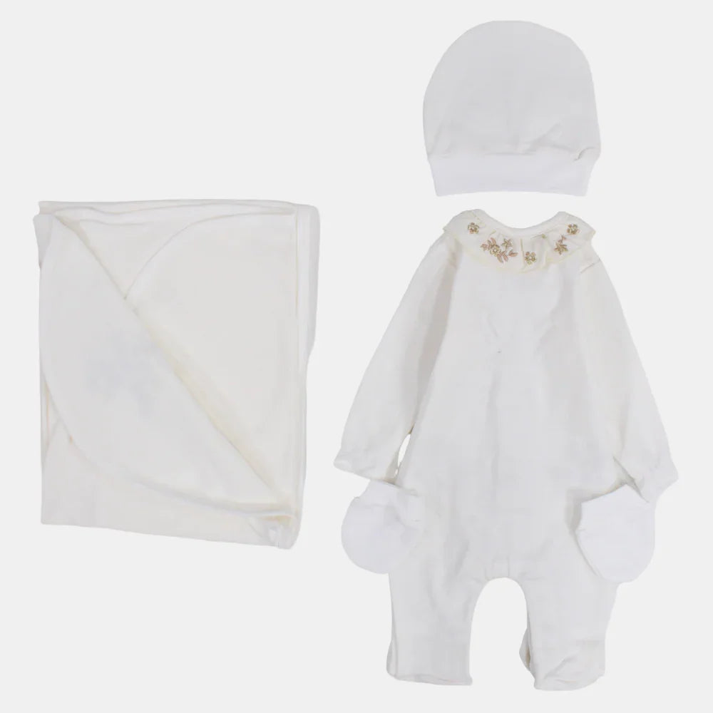 Baby Girls Baby Layette Set – Off-White Floral Set