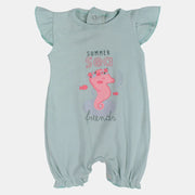 Baby Girls Cotton Romper – Mint with Summer Sea Friends Design