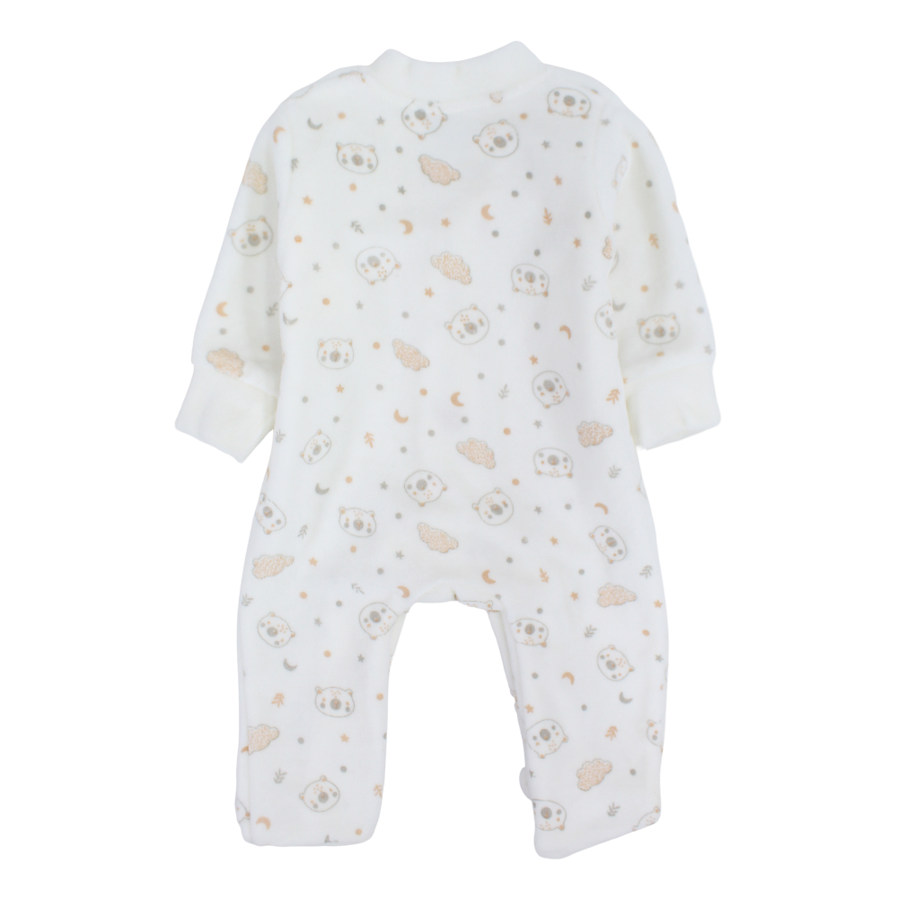 Unisex Baby Velvet Baby Footie – Off-White with Bears & Clouds Print
