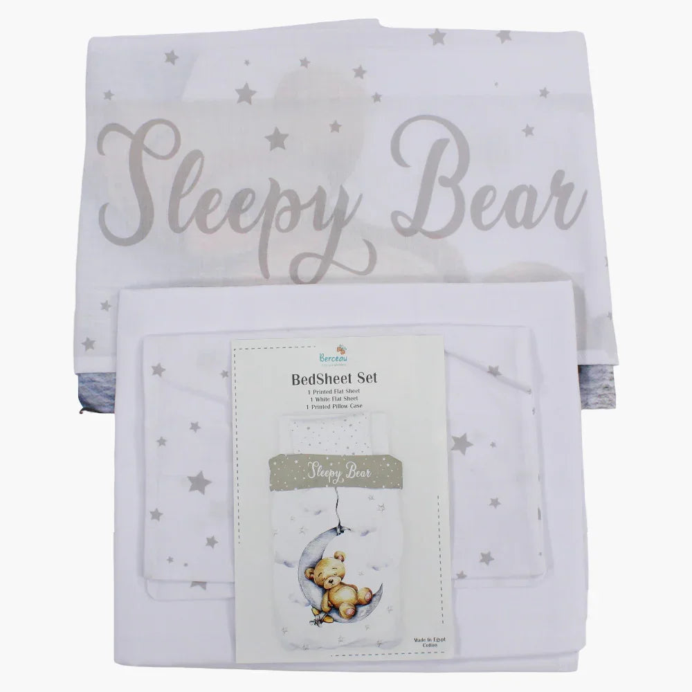 Sleepy Bear Bed Sheet Set – White