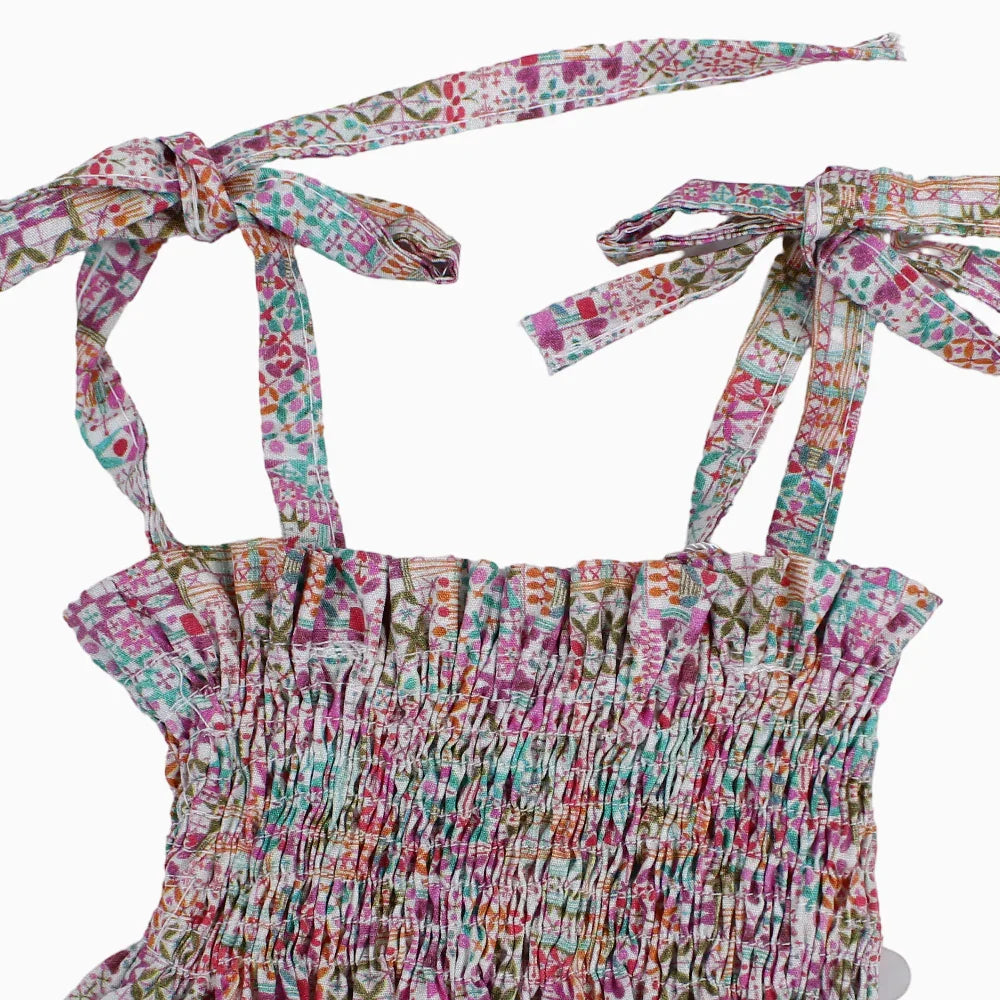Baby Girls Cotton Romper – Pink with Floral Print