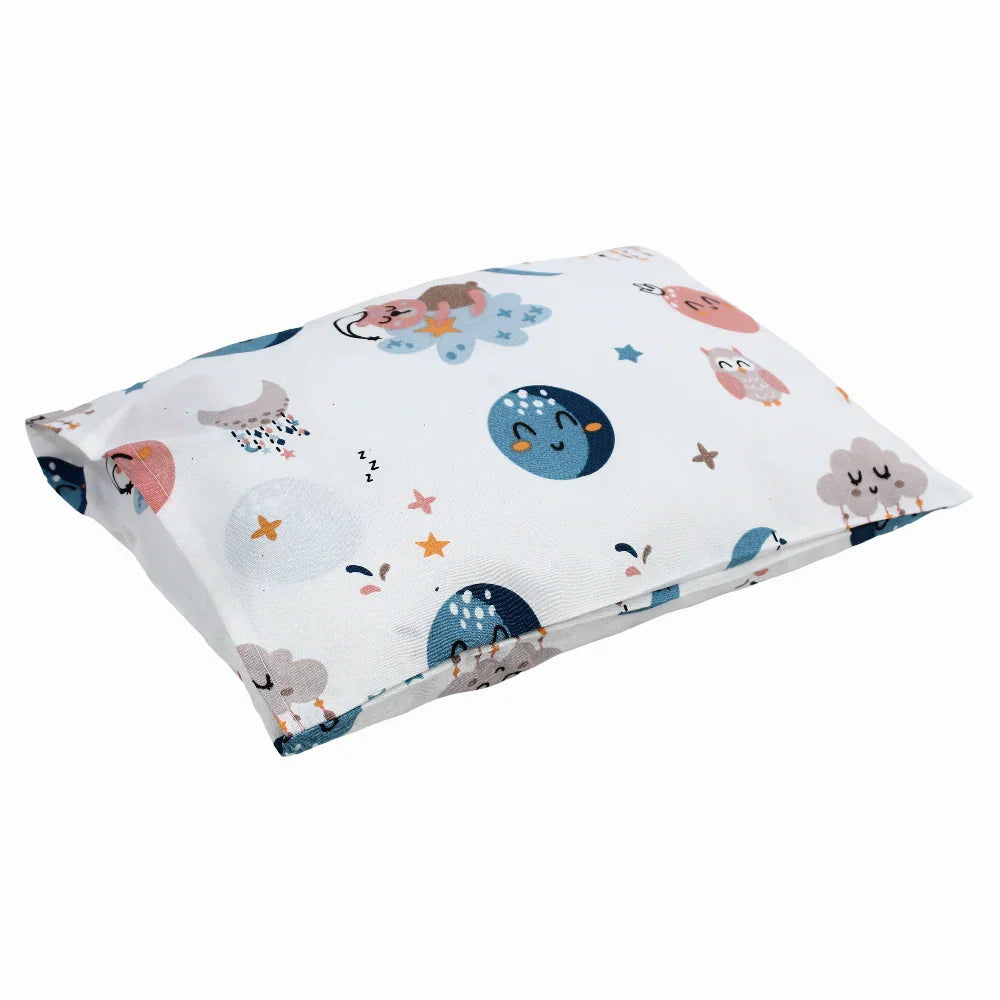Baby Pillow with Pillowcase – Off White with Owl, Moon & Clouds Design