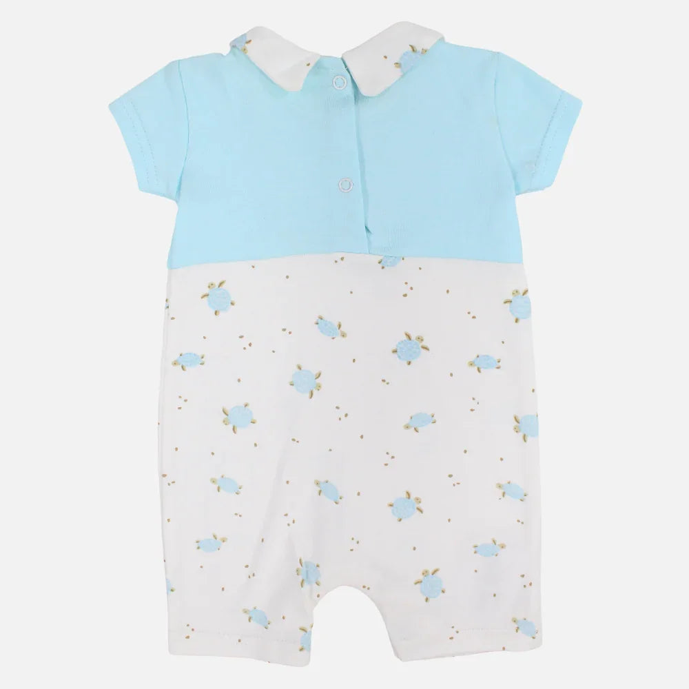 Baby Boys Cotton Romper – Aqua with Family Love Print