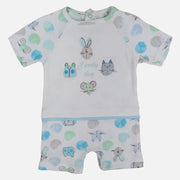 Baby Boys Cotton Romper - Off-White with Animal Print