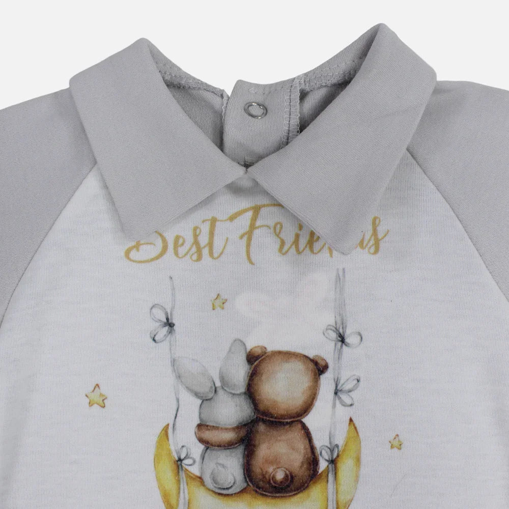 Baby Boys Cotton Romper - Grey with Best Friends Print