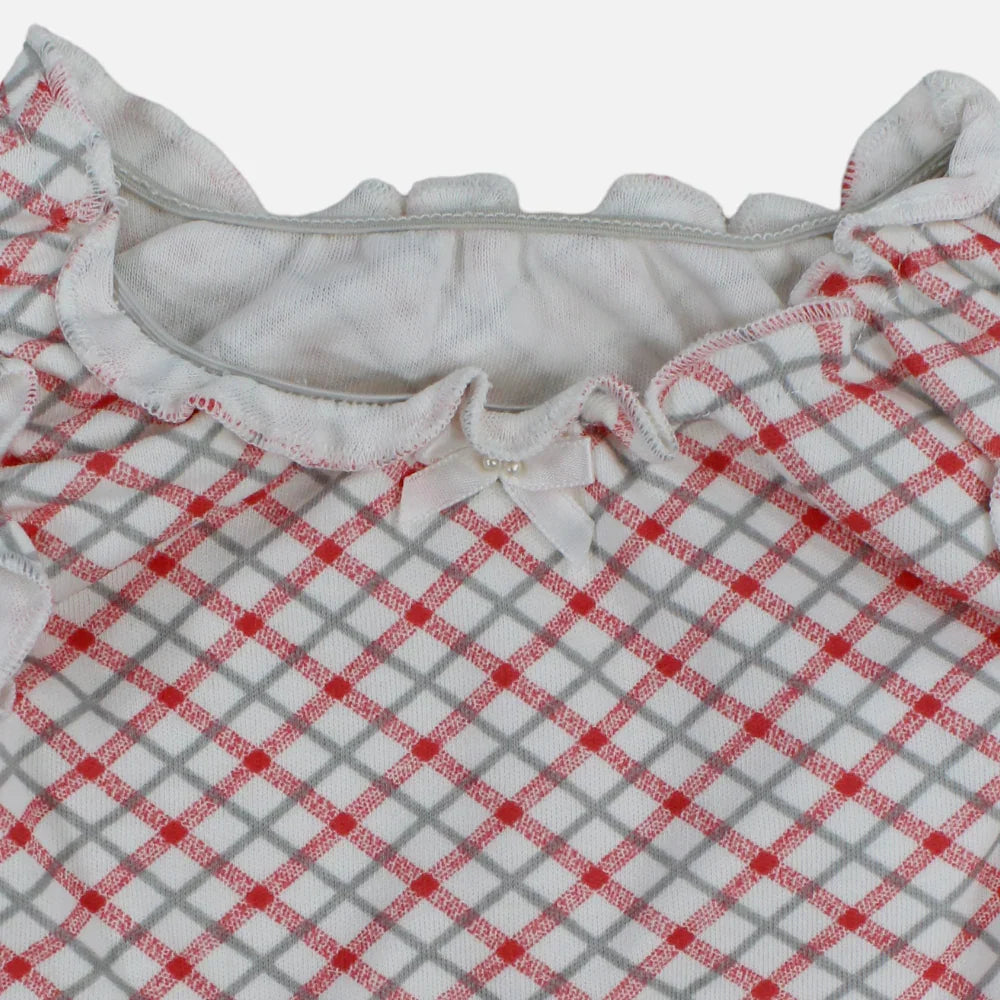 Baby Girls Cotton Romper - Red Checkered