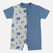 Baby Boys Cotton Romper - Light Blue with Dinosaur Print
