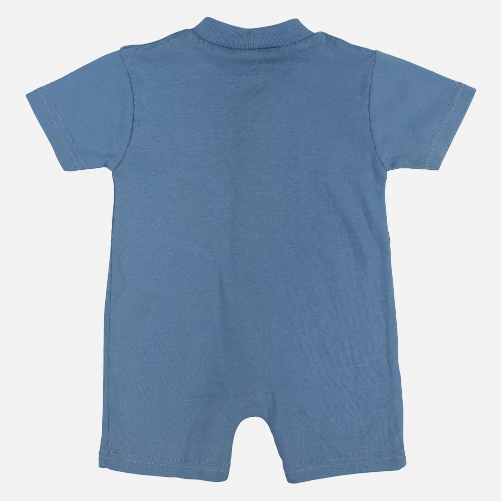 Baby Boys Cotton Romper - Light Blue with Dinosaur Print