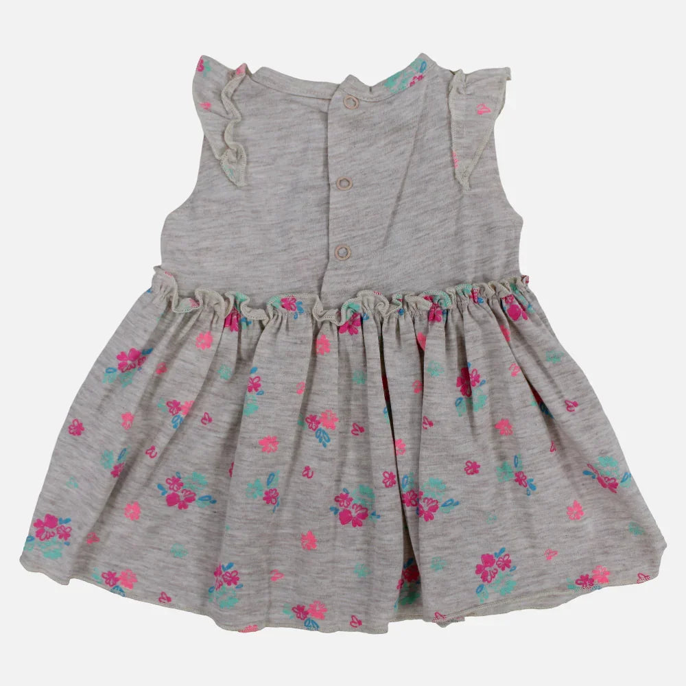 Girls Cotton Dress – Beige with Cute Flower Design