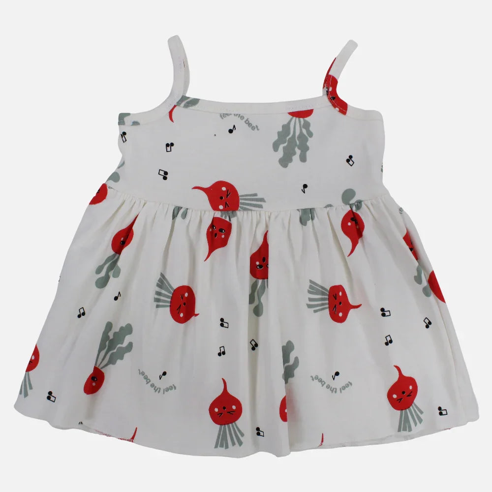 Baby Girls Cotton Dress – Off-White with Straps and Feel The Beet Print - Clothing - Berceau