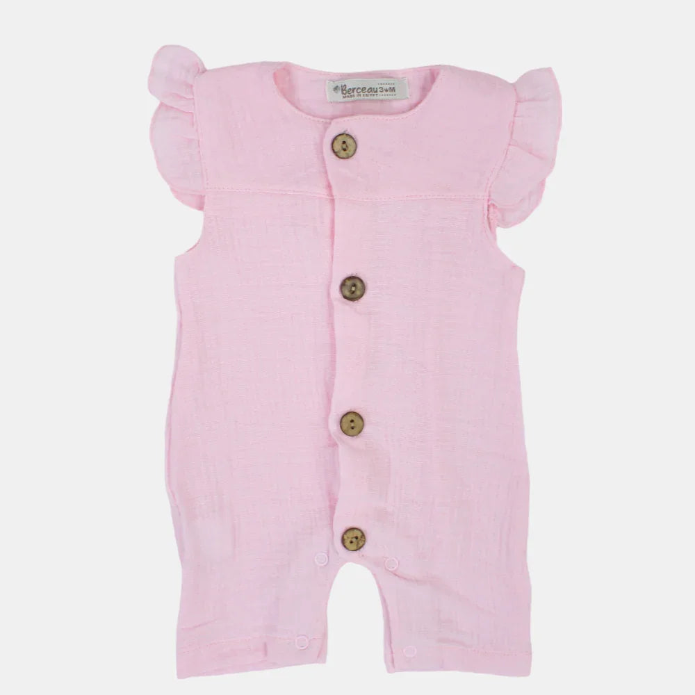 Baby Girls Cotton Romper – Wooden Button Detail