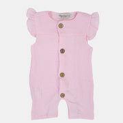 Baby Girls Cotton Romper – Wooden Button Detail