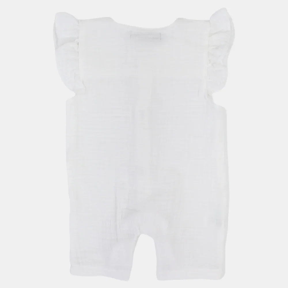 Baby Girls Cotton Romper – Wooden Button Detail