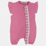 Baby Girls Linen Romper – Sleeveless with Ruffled Shoulders