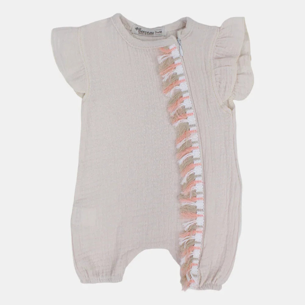 Baby Girls Linen Romper – Sleeveless with Ruffled Shoulders