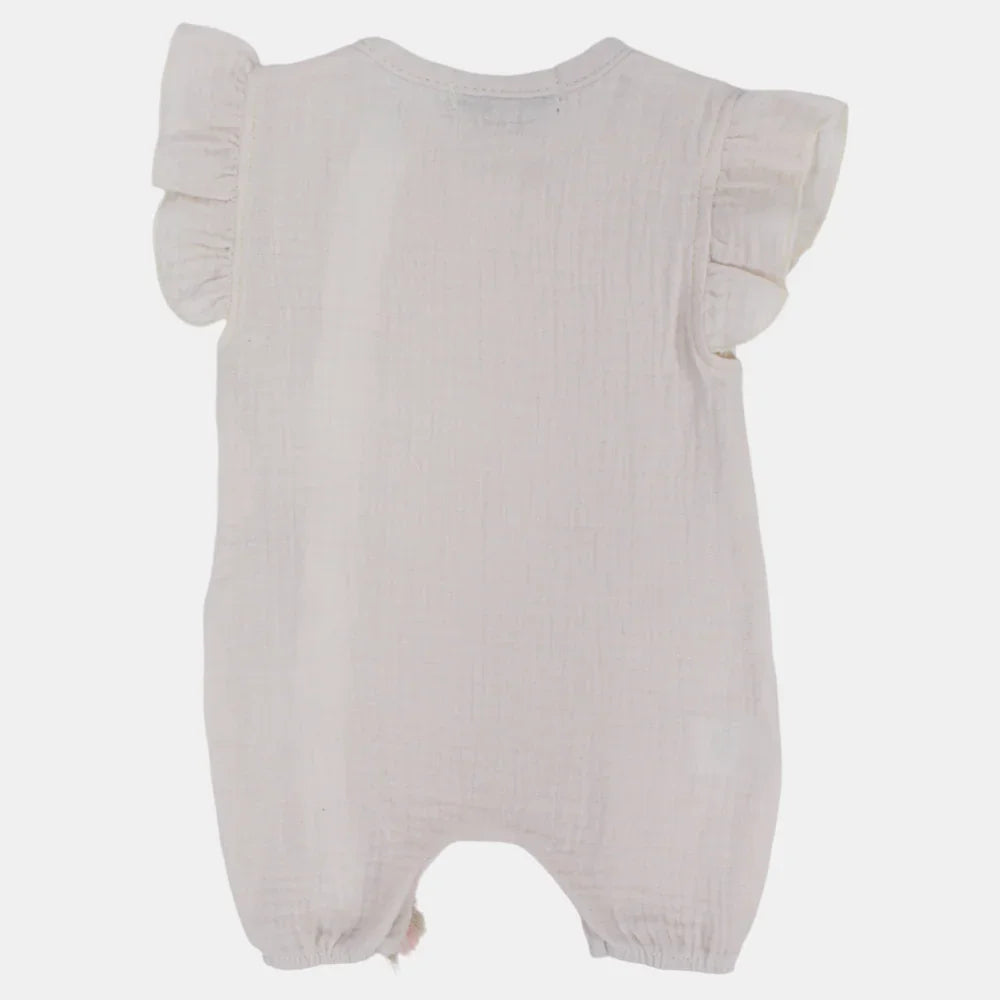Baby Girls Linen Romper – Sleeveless with Ruffled Shoulders