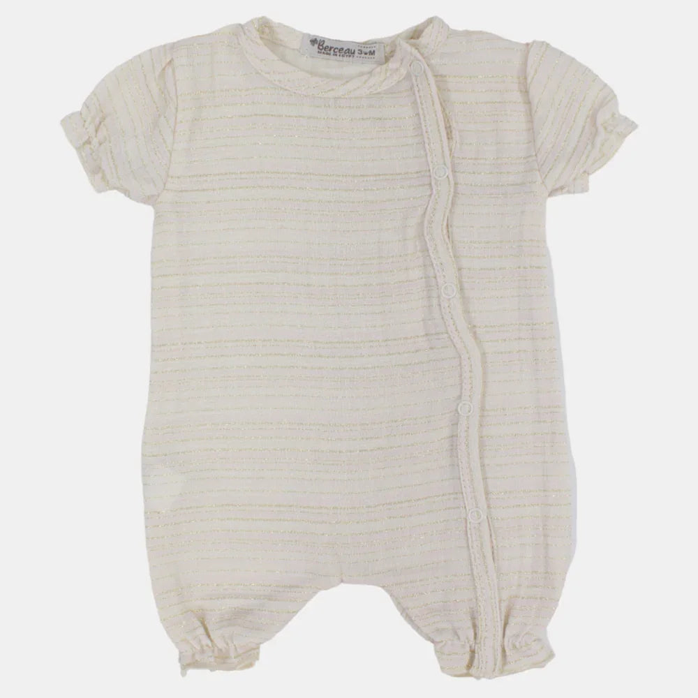 Baby Girls Linen Romper – Striped with Short Sleeves