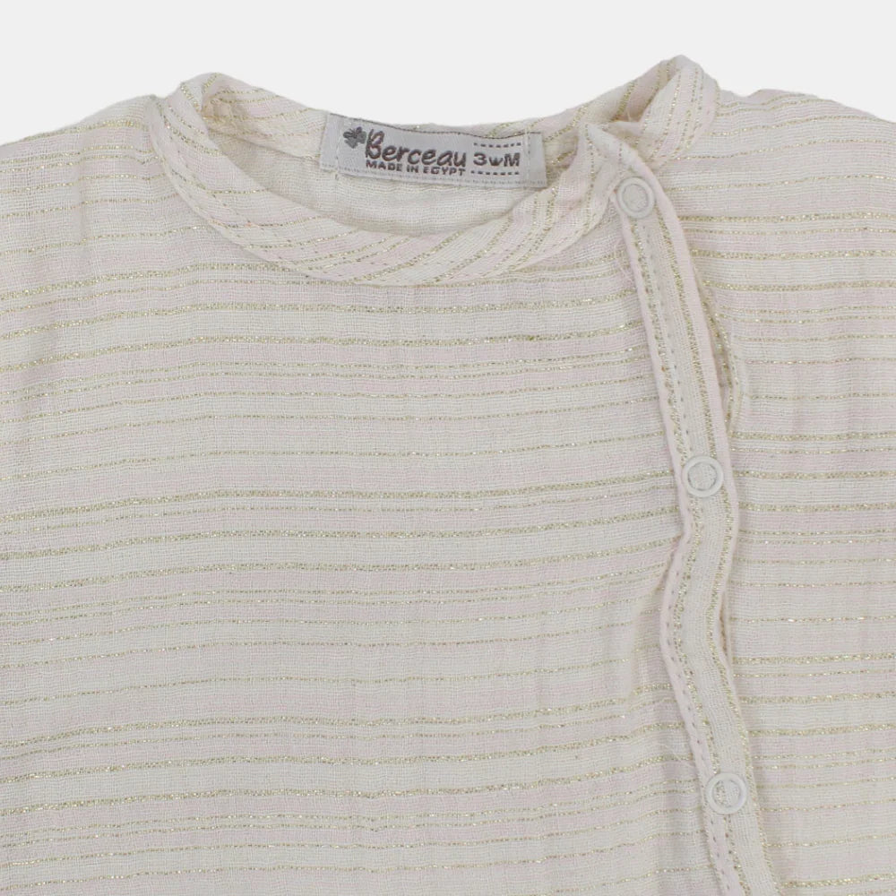Baby Girls Linen Romper – Striped with Short Sleeves