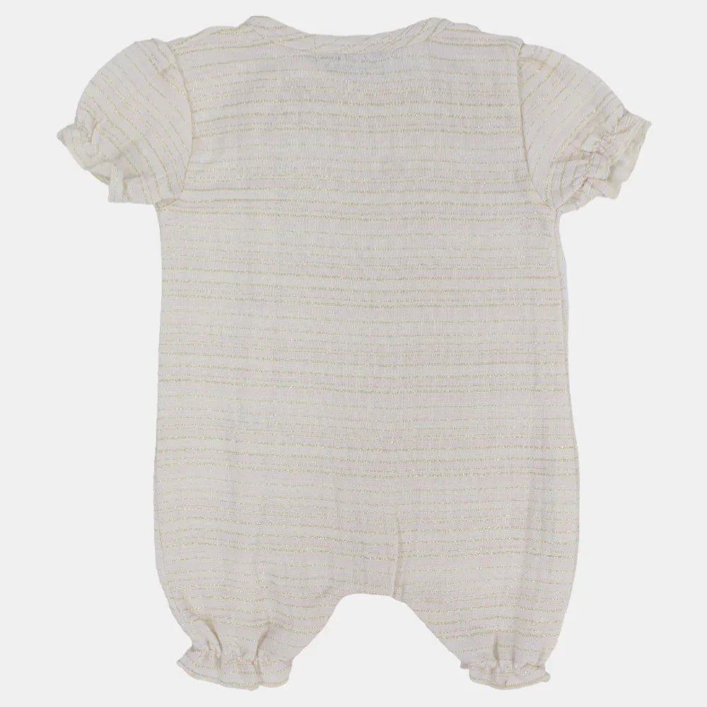 Baby Girls Linen Romper – Striped with Short Sleeves