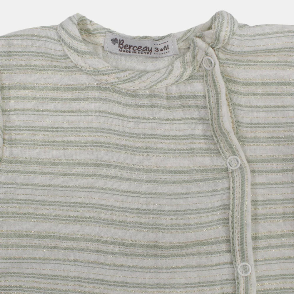 Baby Girls Linen Romper – Striped with Short Sleeves