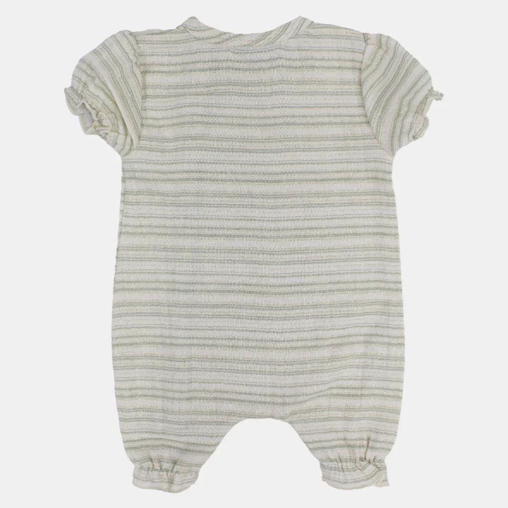 Baby Girls Linen Romper – Striped with Short Sleeves