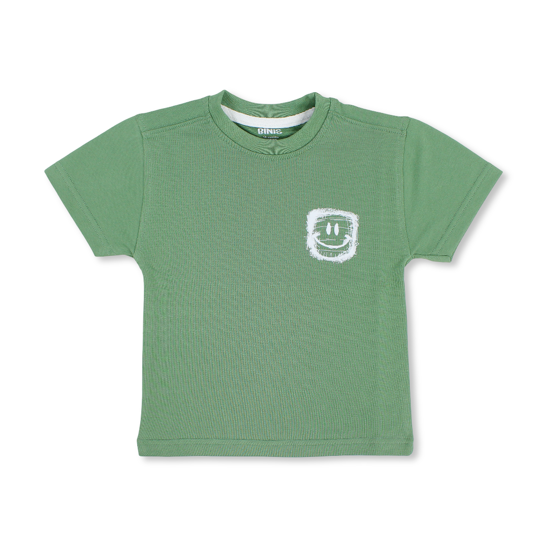 Baby Boys Cotton T-Shirt – Green with Smile Face Print - Clothing - Berceau