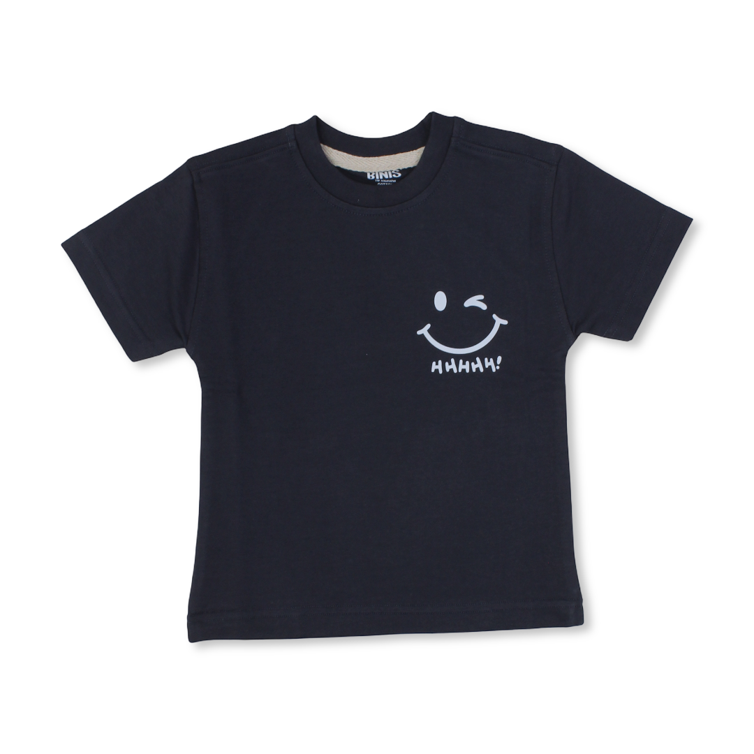 Baby Boys Cotton T-Shirt – Dark Grey with Smile Face Print - Clothing - Berceau