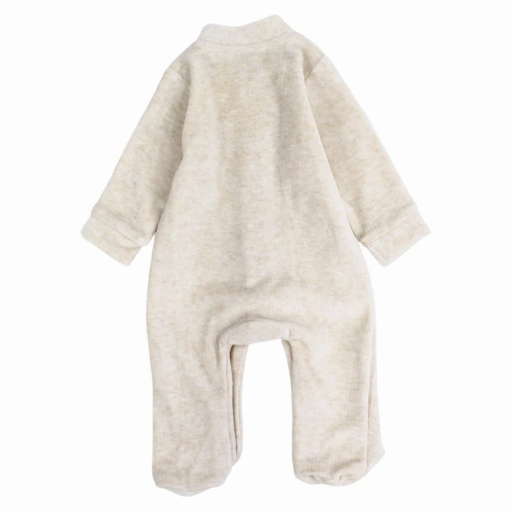 Unisex Velvet Baby Footie with Hello World Print