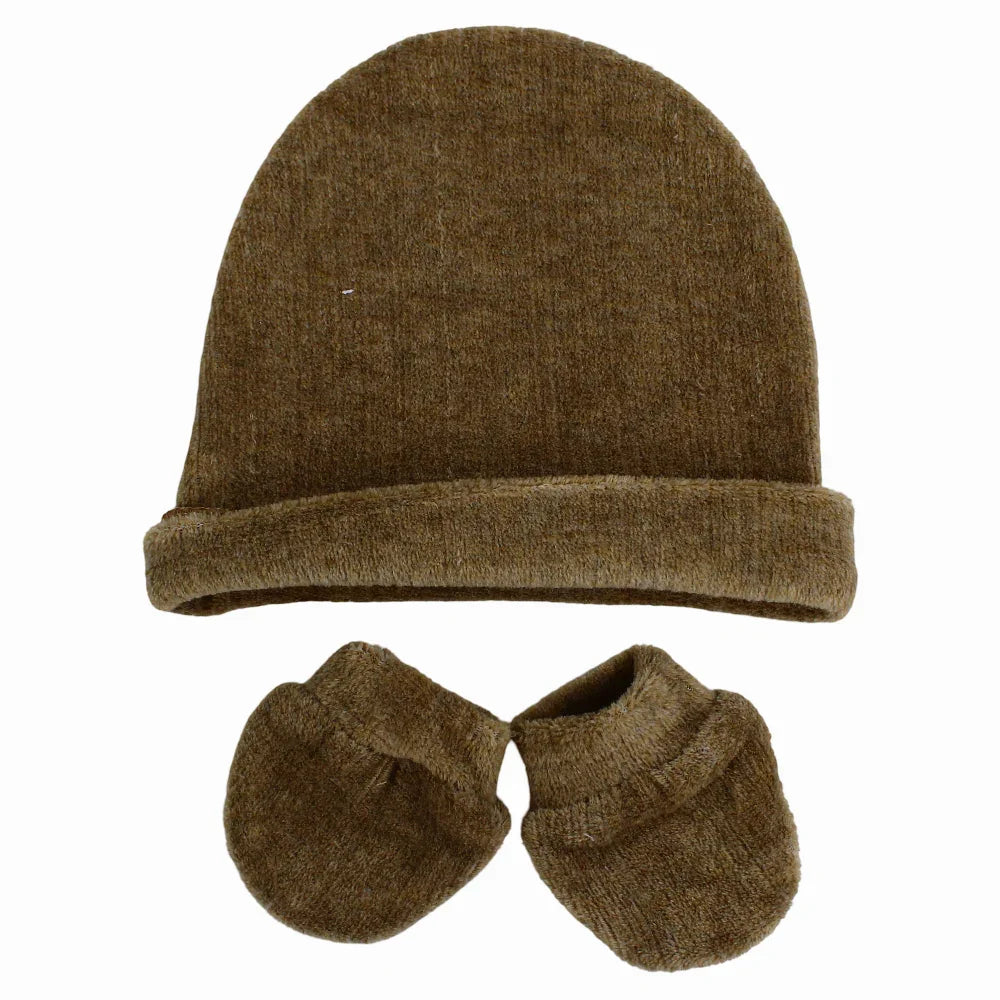 Unisex Velvet Set (Beanie + Hand Mittens) with Hello World Print