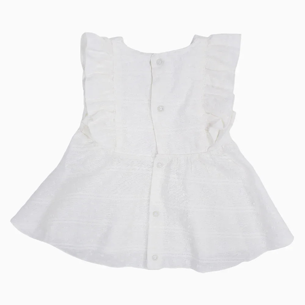 Baby Girls Cotton Dress – Off-White with Pink Bow