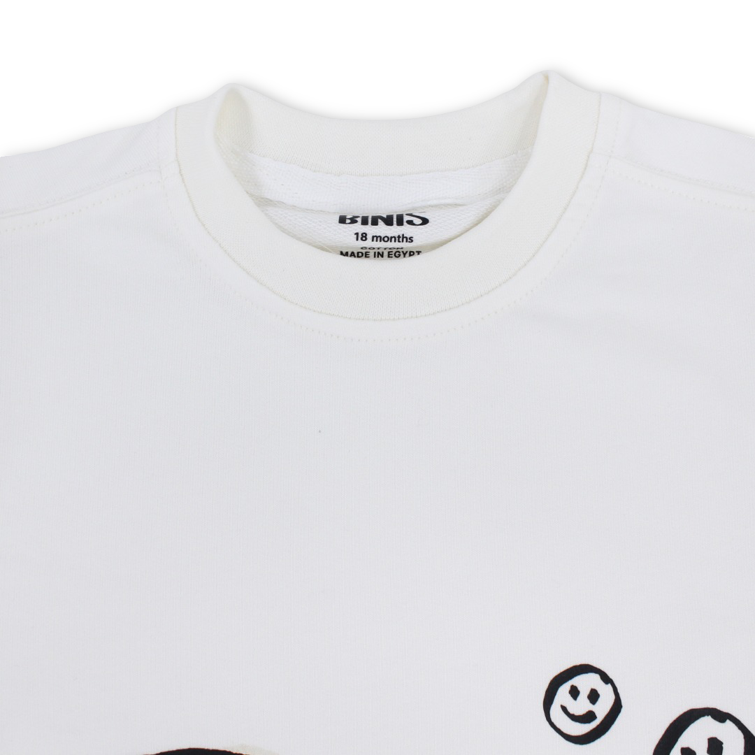 Unisex Baby Cotton T-Shirt – Off-White with "Always Smile" Print
