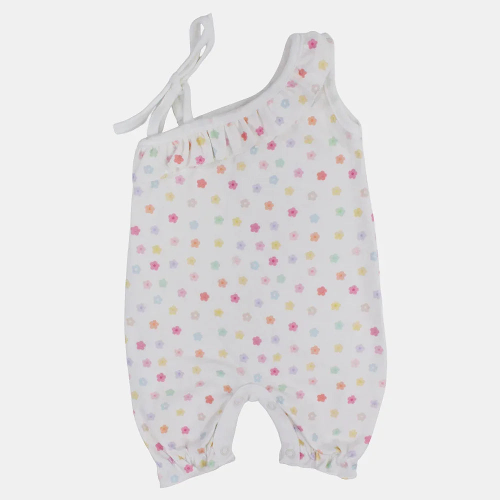 Baby Girls Cotton Romper – Off-White with Floral Print