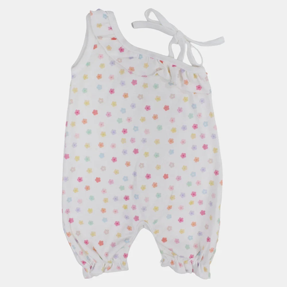 Baby Girls Cotton Romper – Off-White with Floral Print