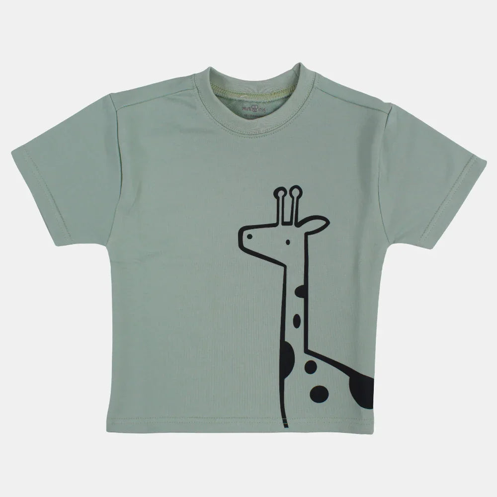 Boys Cotton T-Shirt – Mint with Giraffe Print