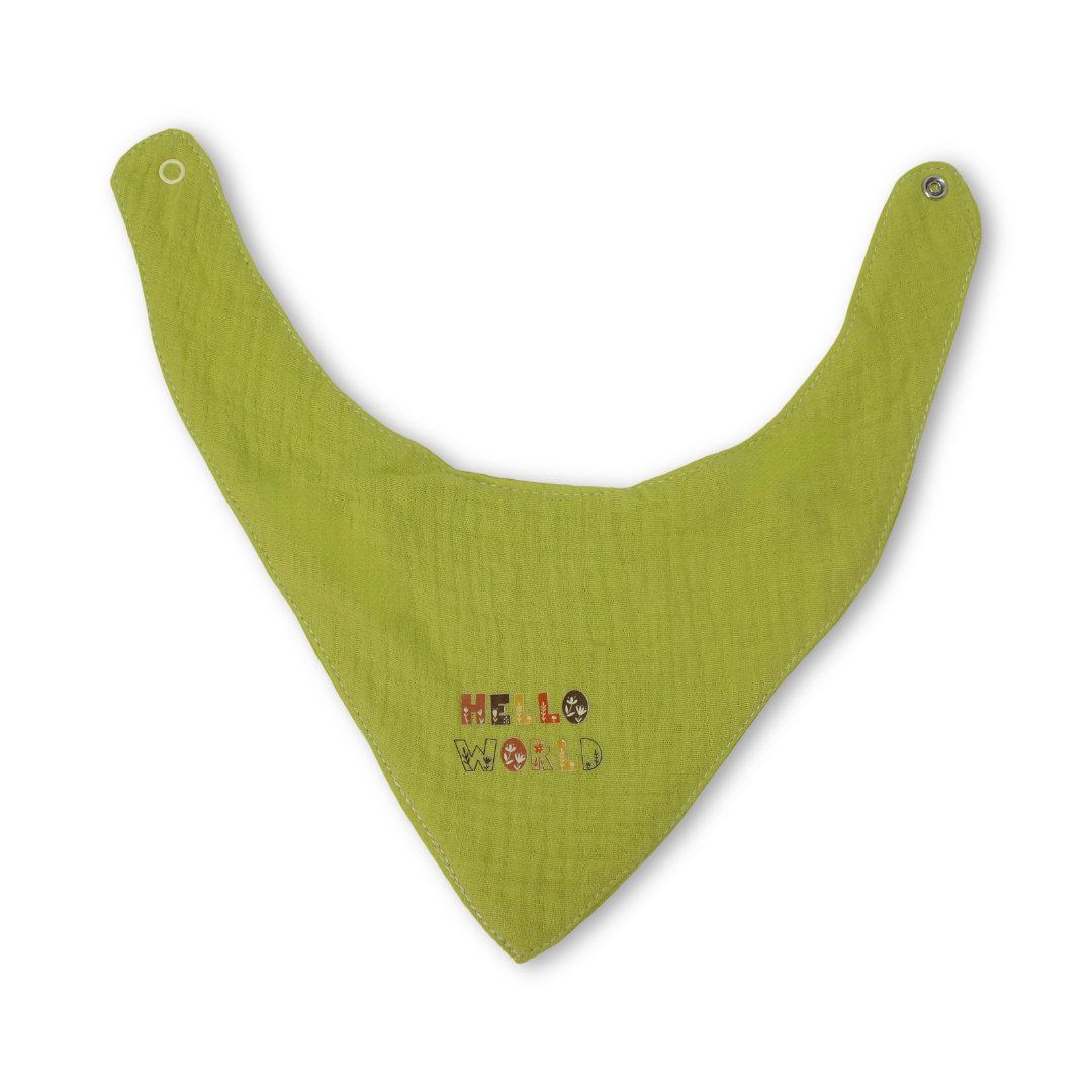 Cotton Baby Bib – Pistachio with "Hello World" Print