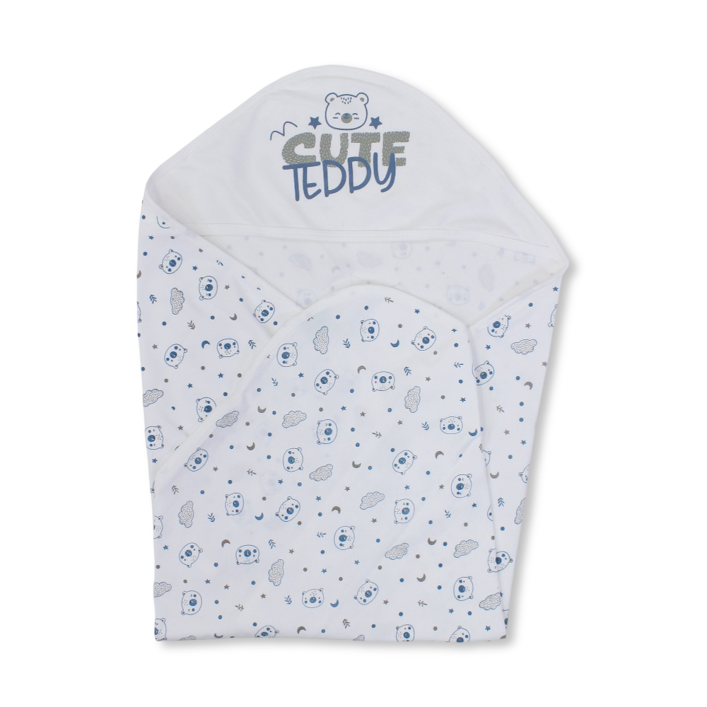 Cotton Baby Blanket – Off-White with "Cute Teddy" Print - Clothing - Berceau