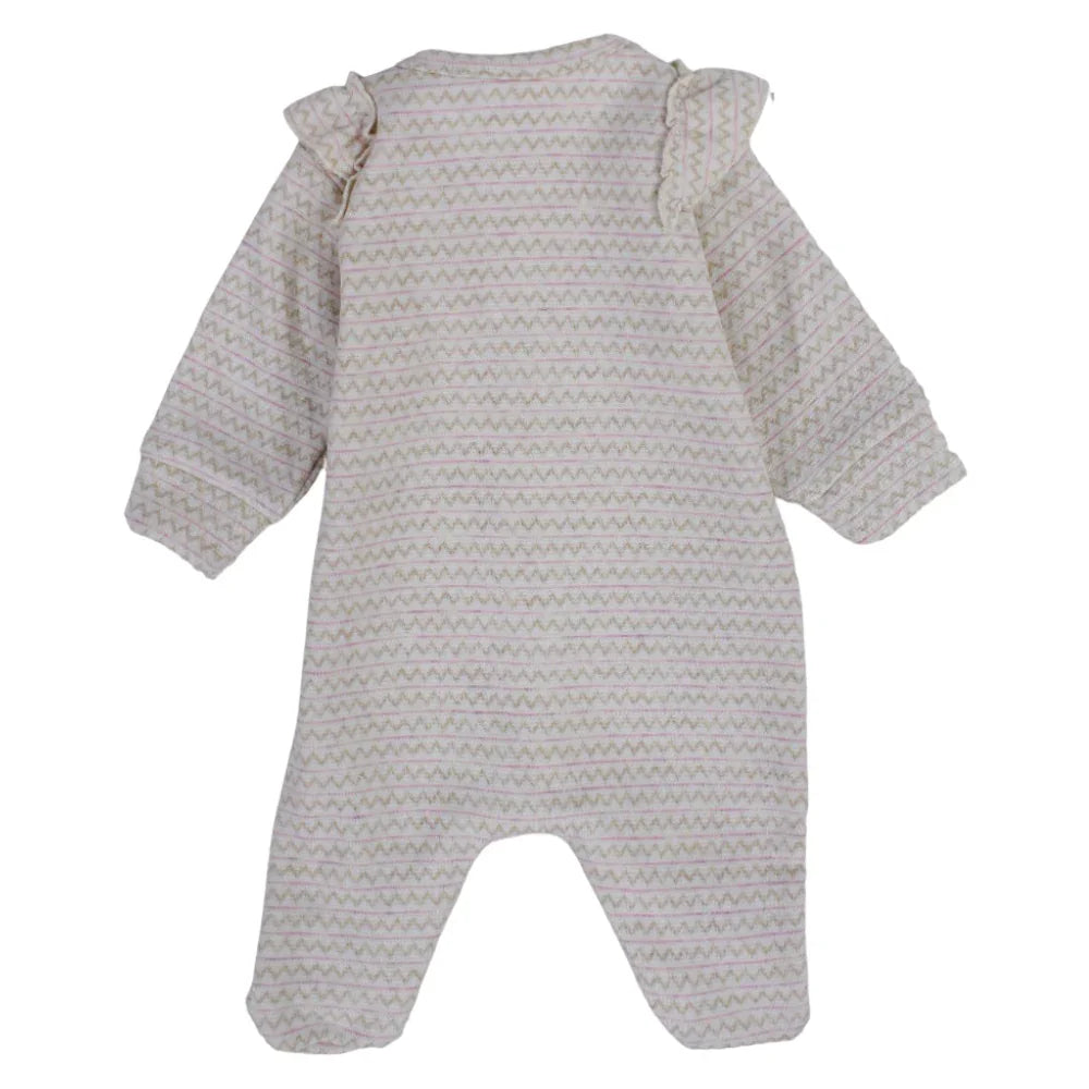 Baby Girls Baby Footie – Beige Zigzag Design