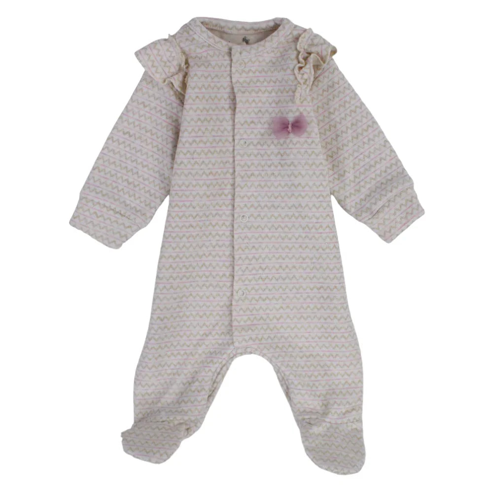 Baby Girls Baby Footie – Beige Zigzag Design
