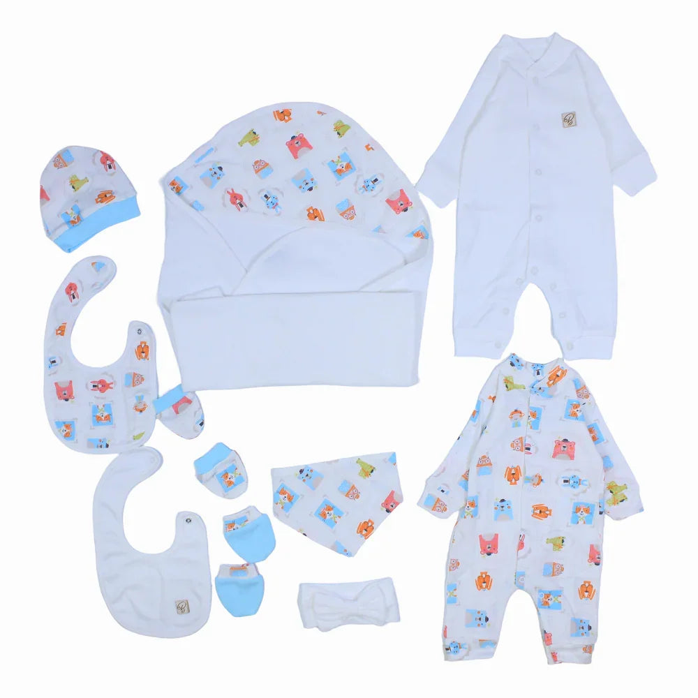 Baby Girls Cotton Clothes Gift Box – Off-White with Animal Faces
