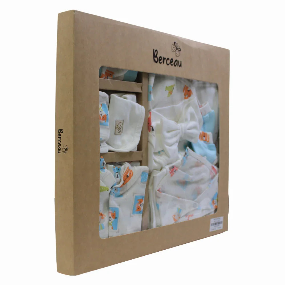 Baby Girls Cotton Clothes Gift Box – Off-White with Animal Faces