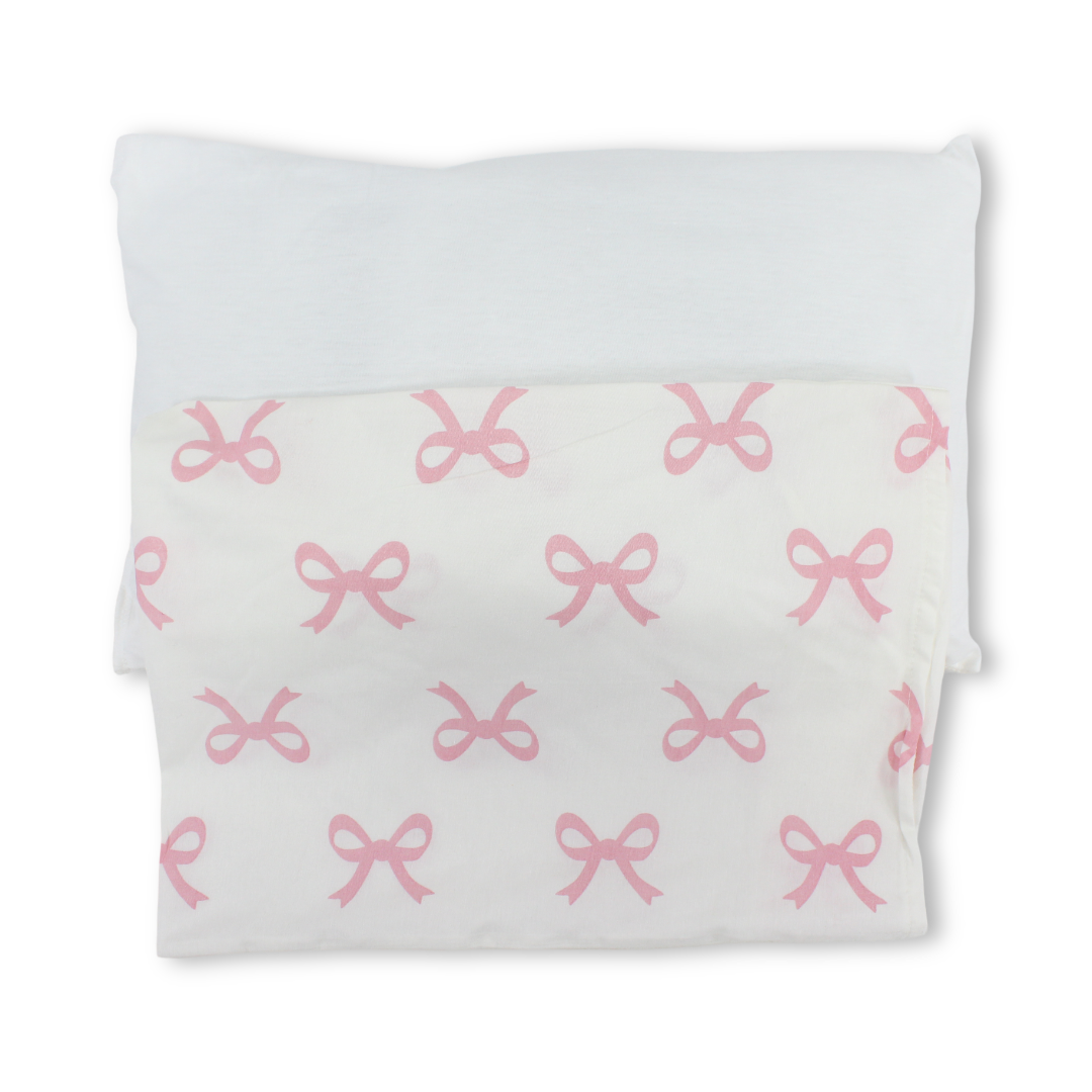 Cotton Pillow + Pillowcase – Off-White with Bows Print