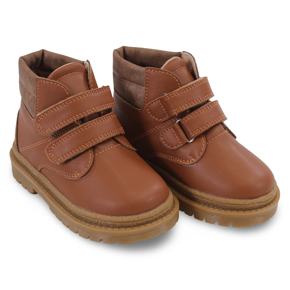 Unisex Leather Half Boots – Brown & Double Velcro Design - Clothing - Trend