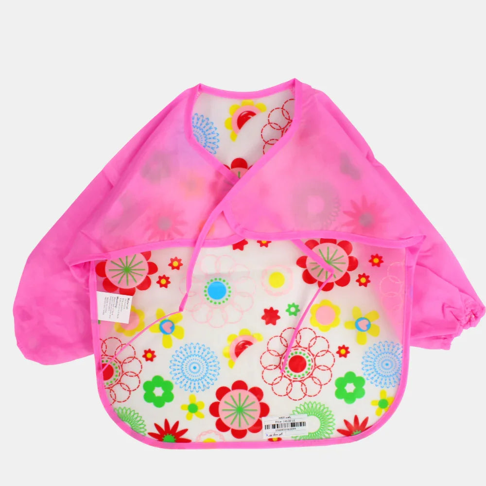 Baby Long-Sleeved Bib – Pink with Floral Design